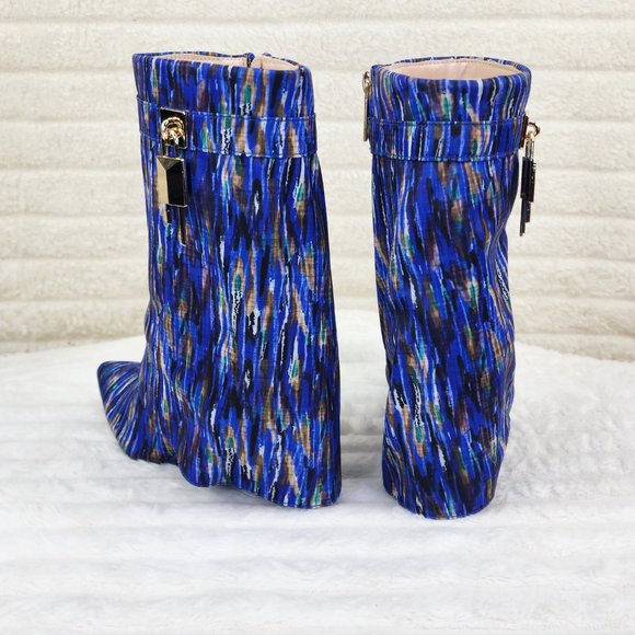 Valley Blue Multi Wedge Heel Fold Over Skirted Ankle Boots - Picture 4 of 11